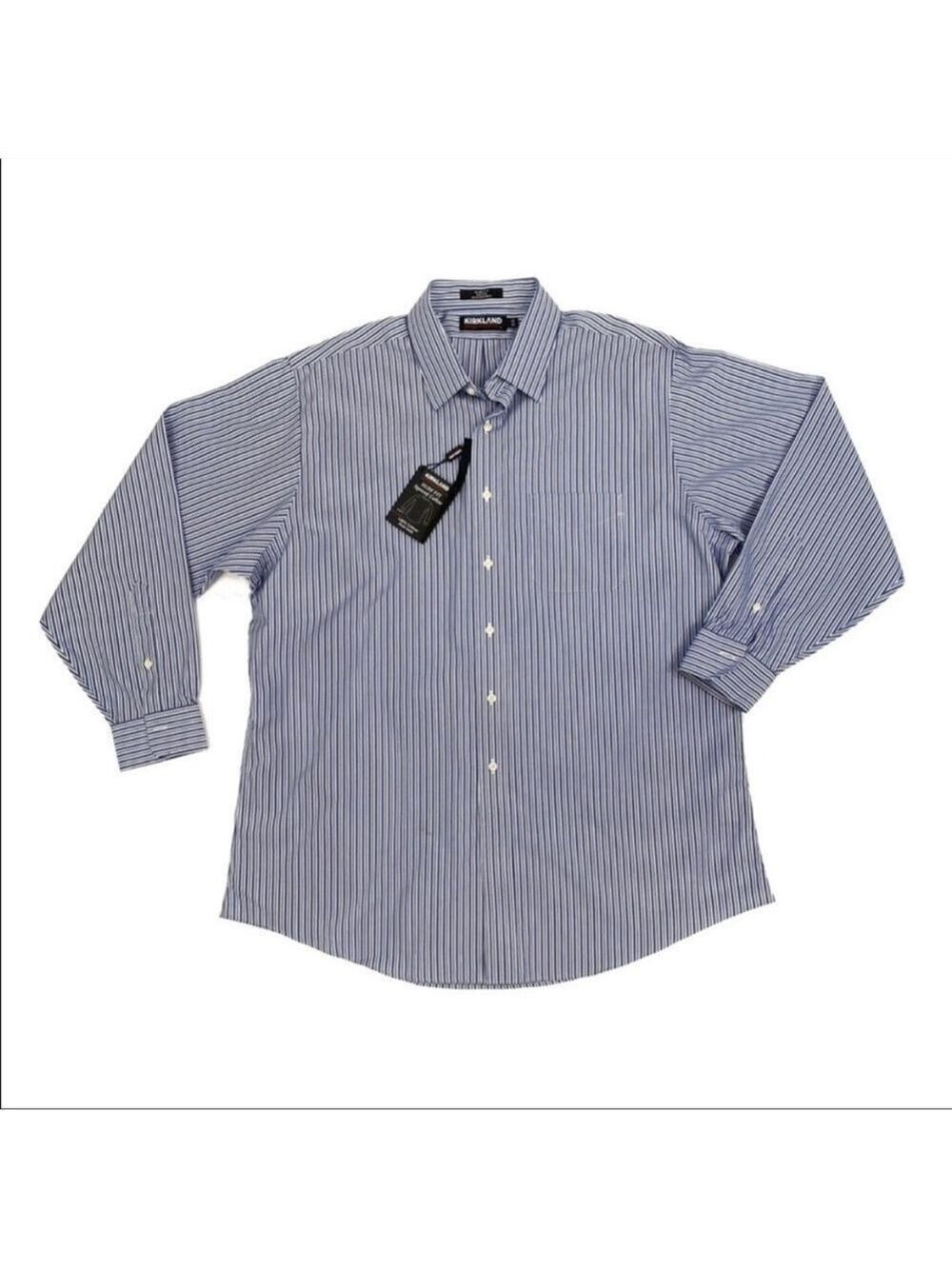 Kirkland Striped Slim Fit Button Down Shirt White And Blue Size 18-35 NWT